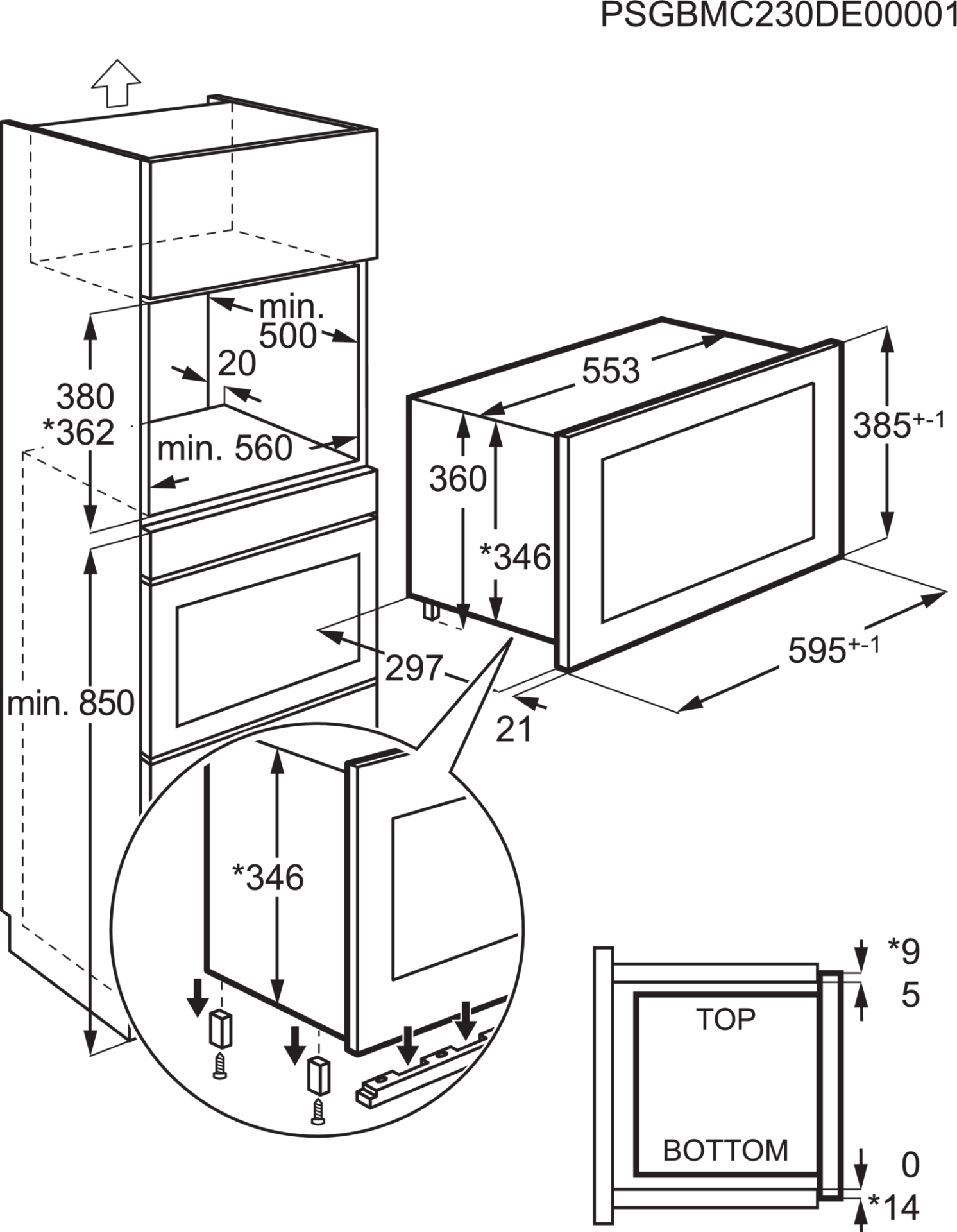 AEG 5000 four à micro-ondes avec grill - 38cm - OS5MG20EB
