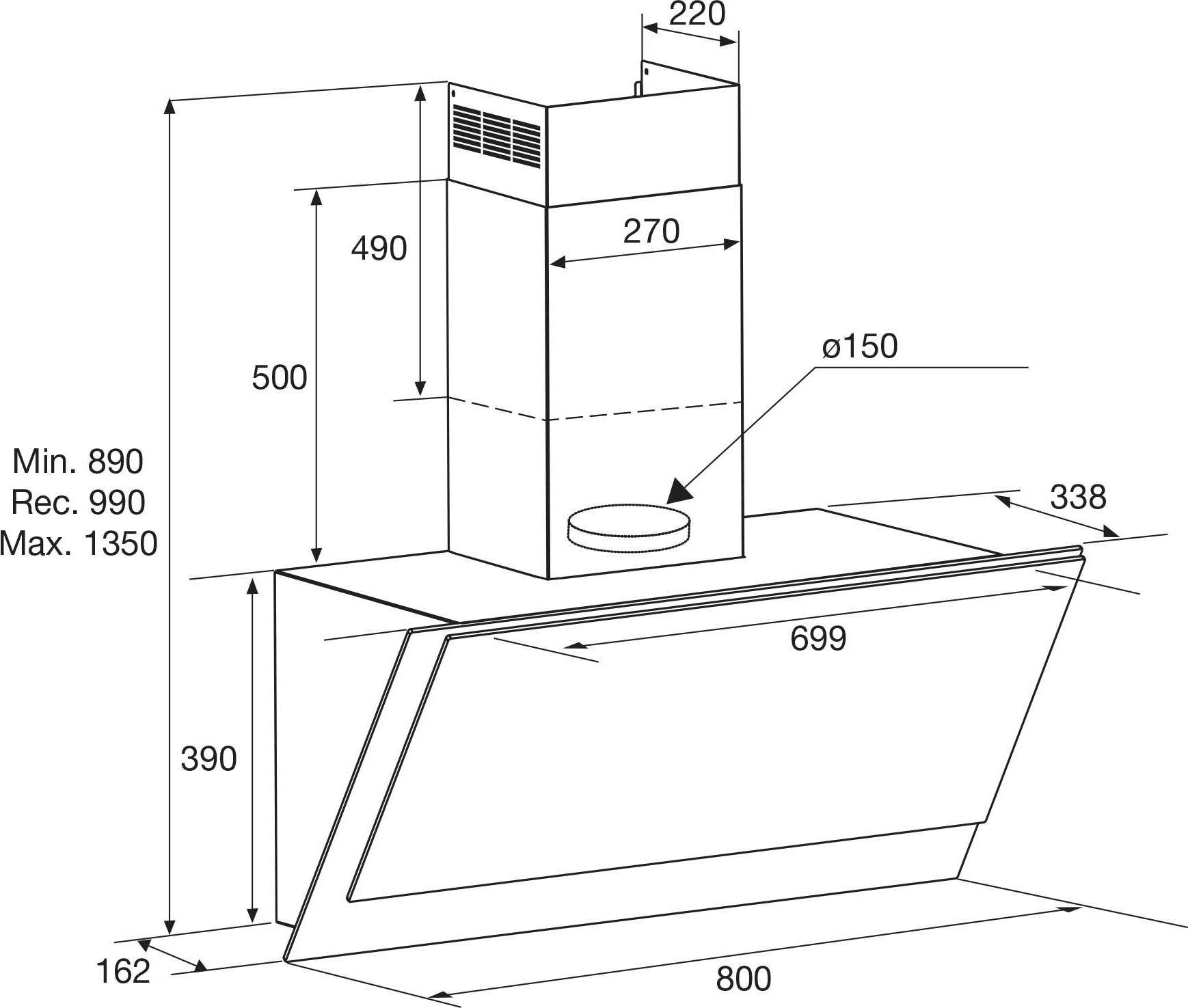 ATAG hotte murale - 80cm - WS8012DM