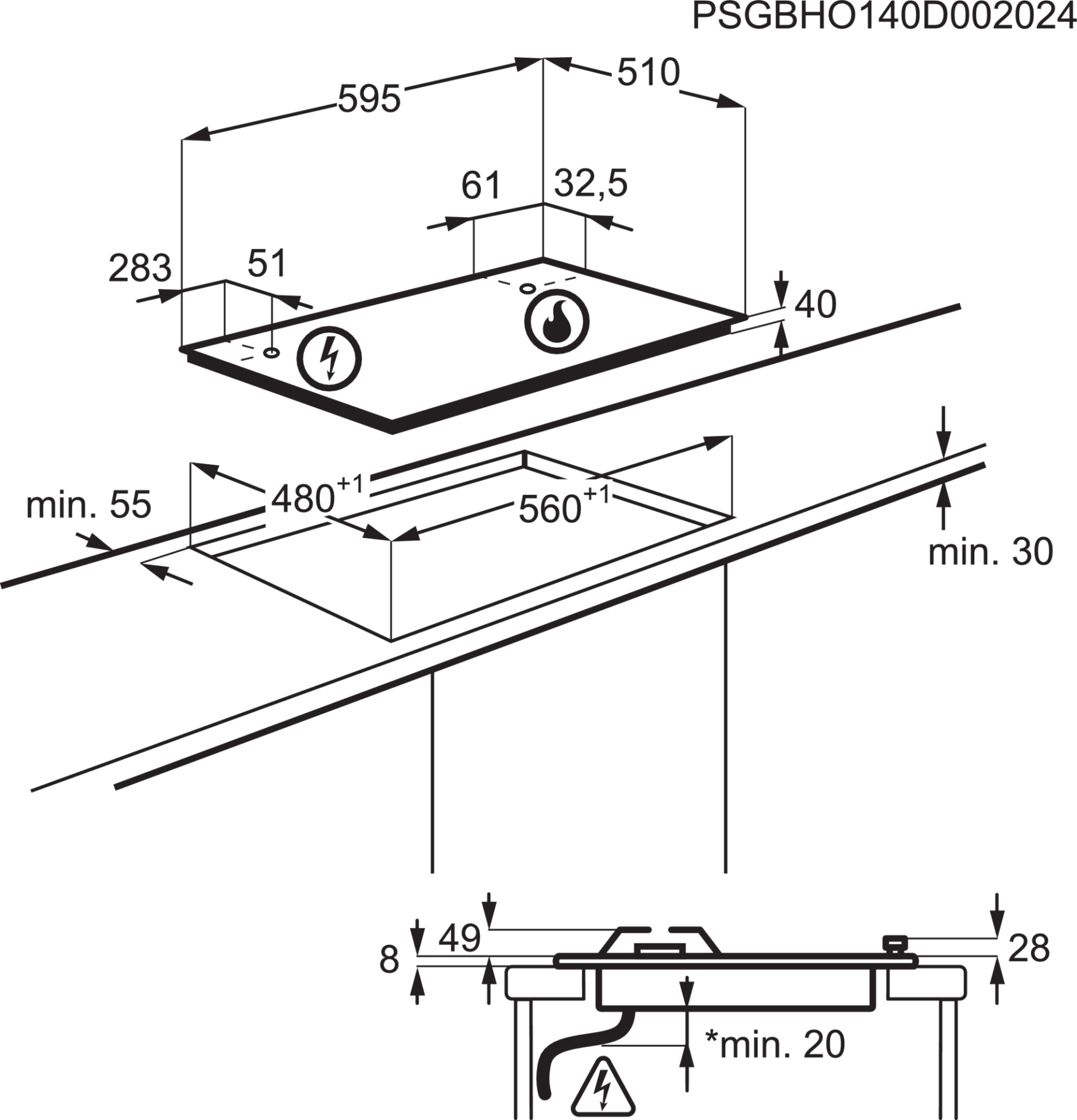 AEG 6000 table de cuisson au gaz - 60cm - HGB64420SM