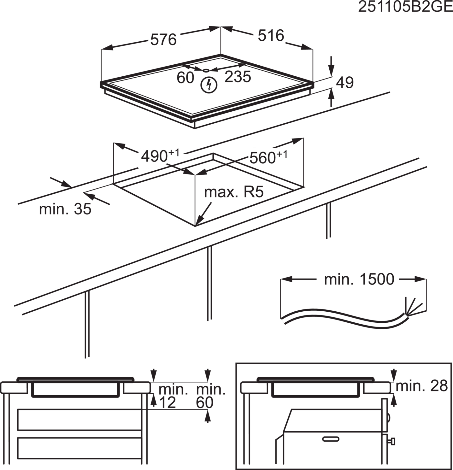AEG 6000 table de cuisson à induction - 60cm - OIO64A00XB