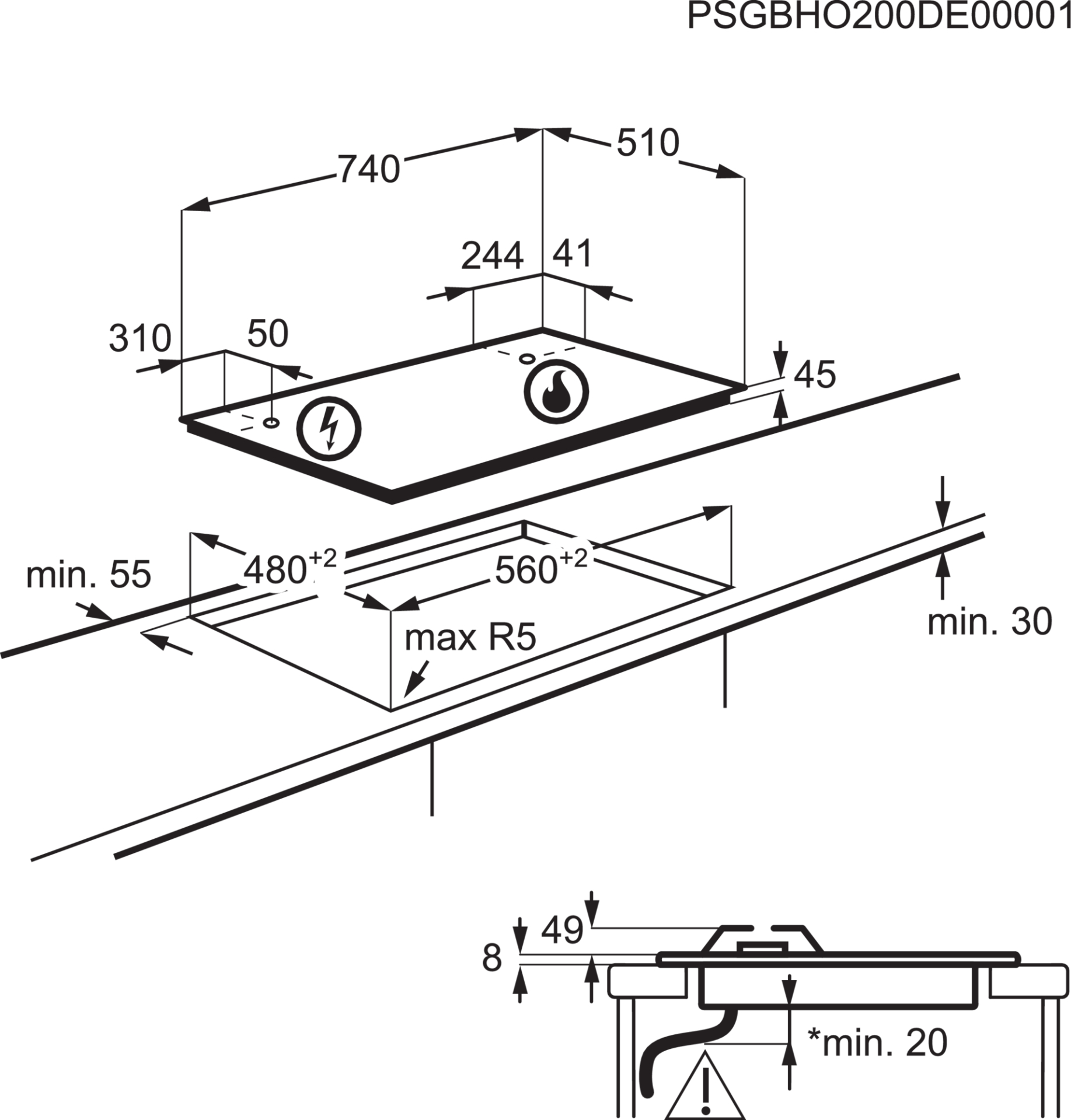 AEG 6000 table de cuisson au gaz - 75cm - HKB75820NB