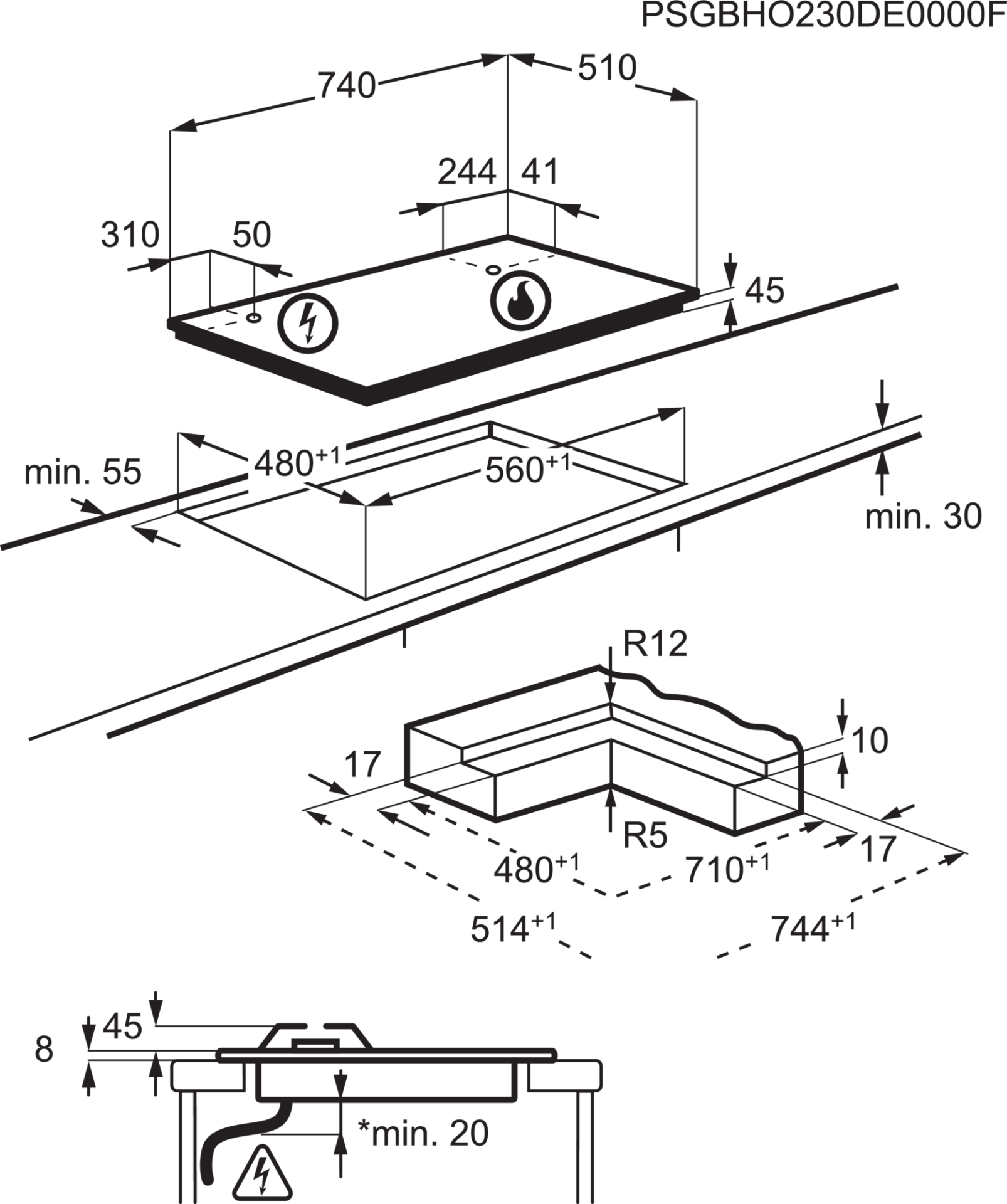 AEG 8000 table de cuisson au gaz - 75cm - HKB75453NB