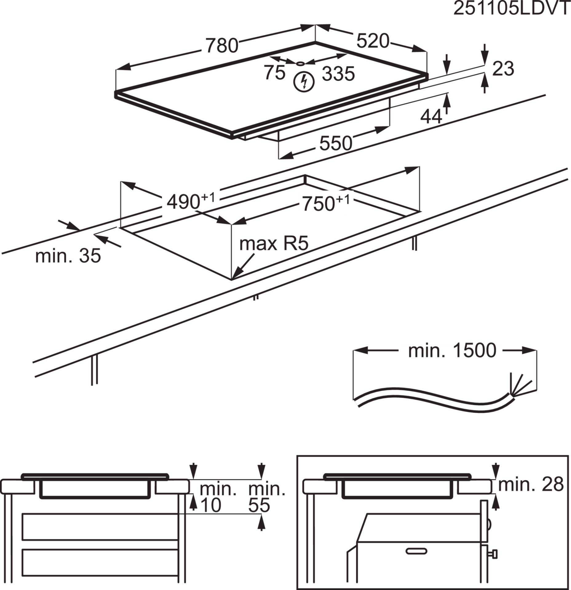 AEG 5000 table de cuisson à induction - 80cm - OIO84A00FB
