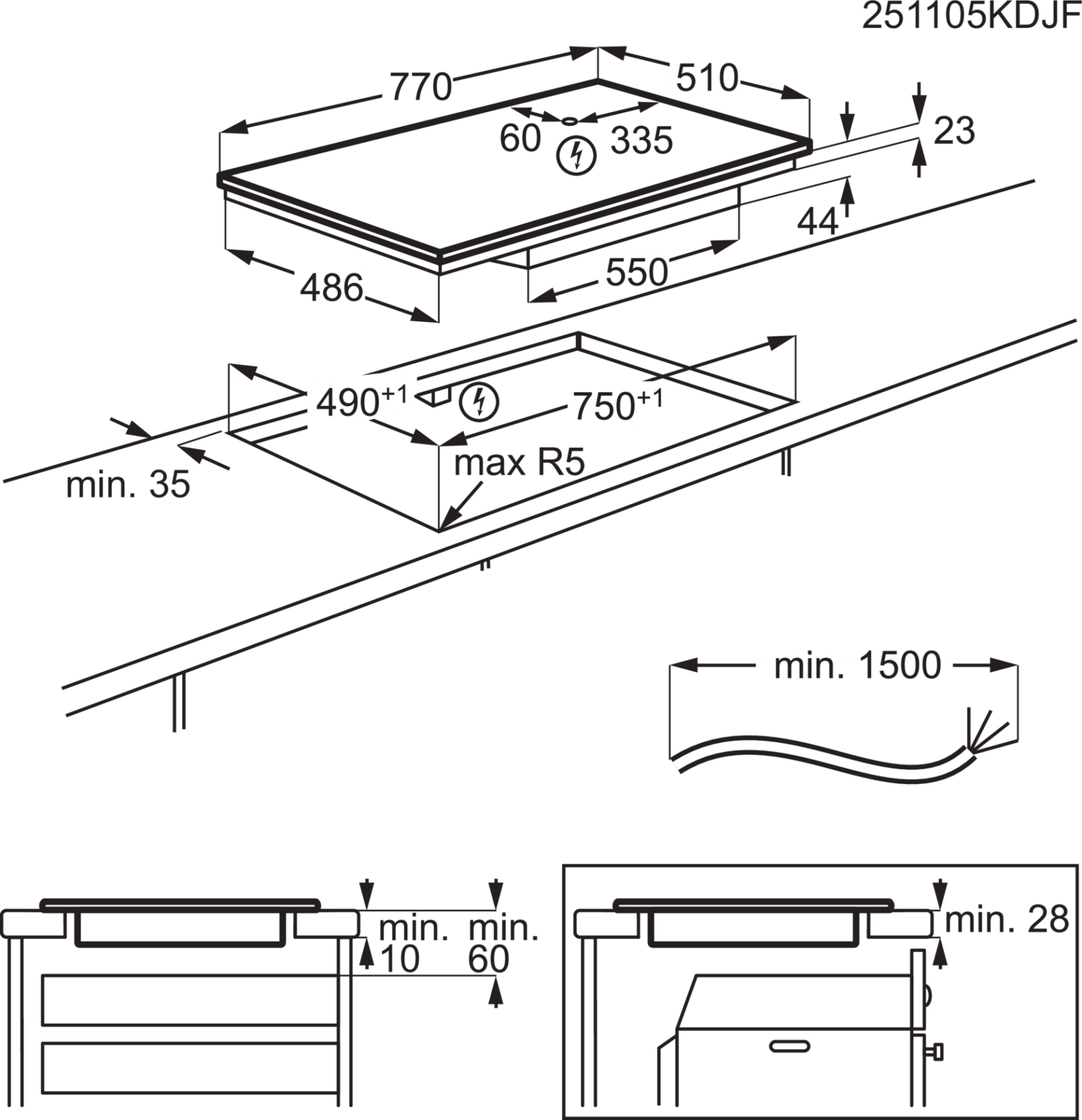 AEG 6000 table de cuisson à induction - 80cm - KIO84B0DIB