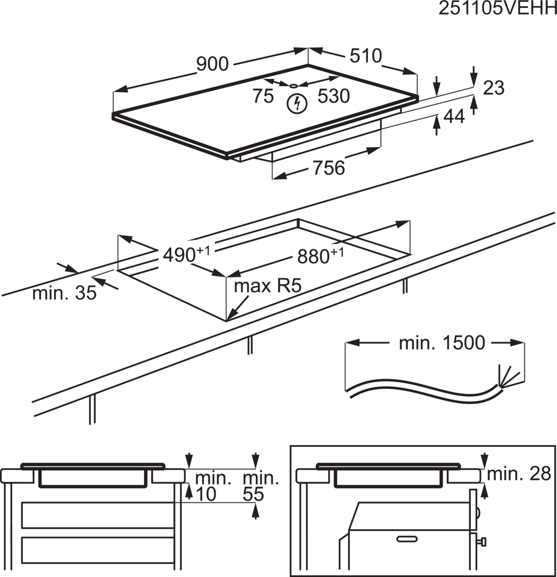 AEG 6000 table de cuisson à induction - 90cm - PI6000S90
