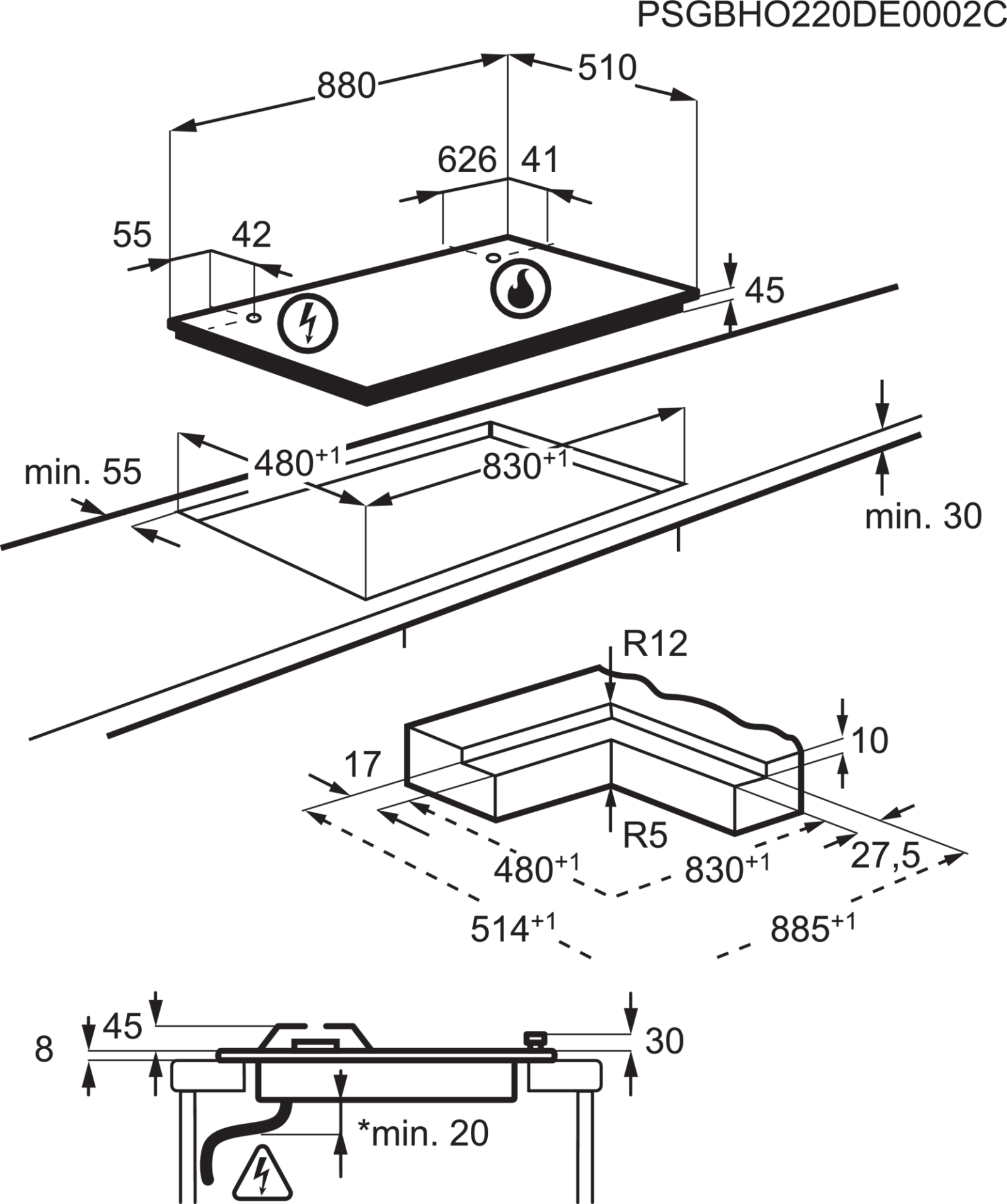 AEG 8000 table de cuisson au gaz - 90cm - HKB95453NB