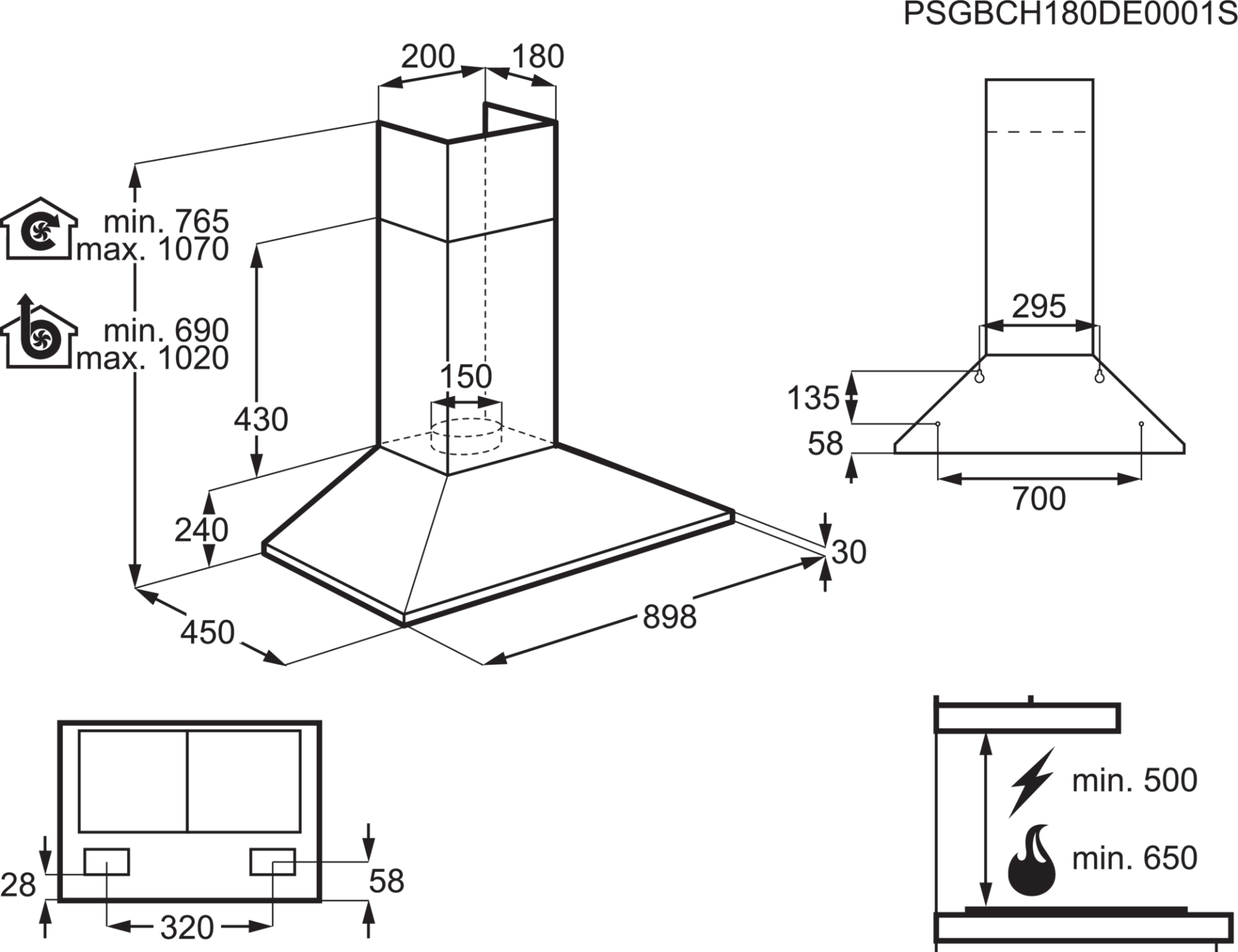 AEG 3000 hotte décorative - 90cm - DKB2930M