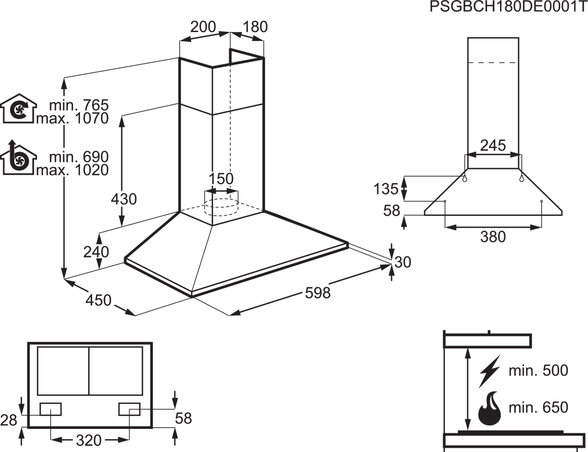 AEG 3000 hotte décorative - 60cm - DKB2630M