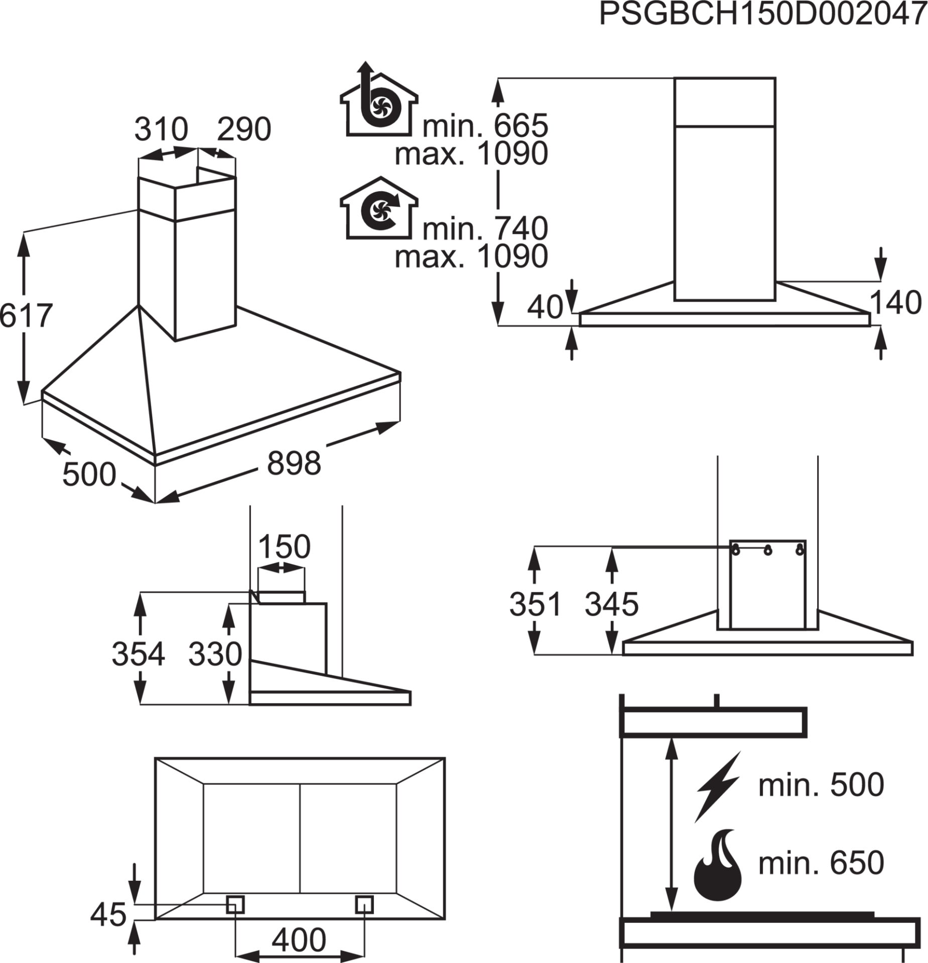AEG 6000 hotte décorative - 90cm - DKB4950M